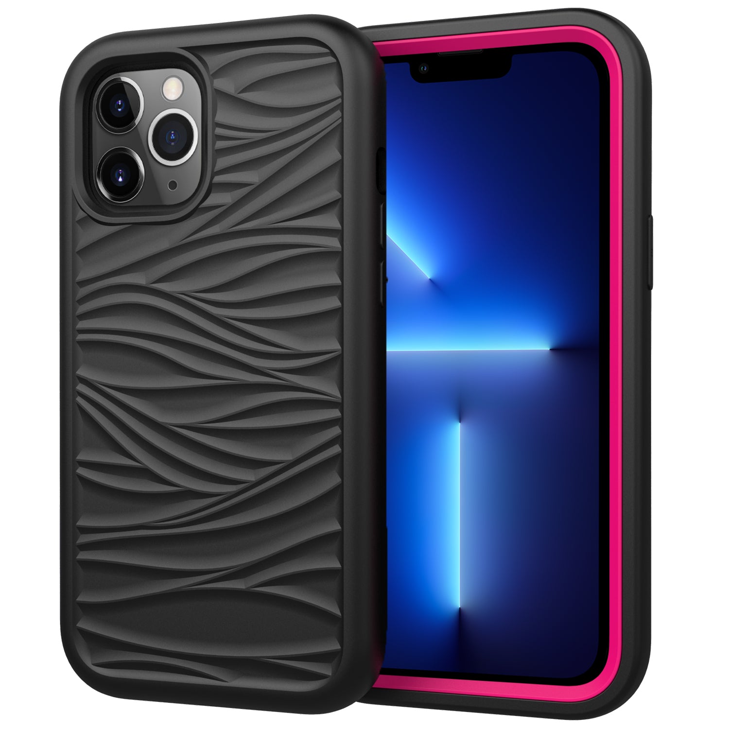 Telefoncover til iPhone 13 Pro Max 6,7 tommer aftageligt 2-i-1 PC+Silicone Anti-Slip Wave Texture Cover Telefoncover til iPhone 13 Pro Max 6,7 tommer aftageligt 2-i-1 PC+Silicone Anti-Slip Wave Texture Cover